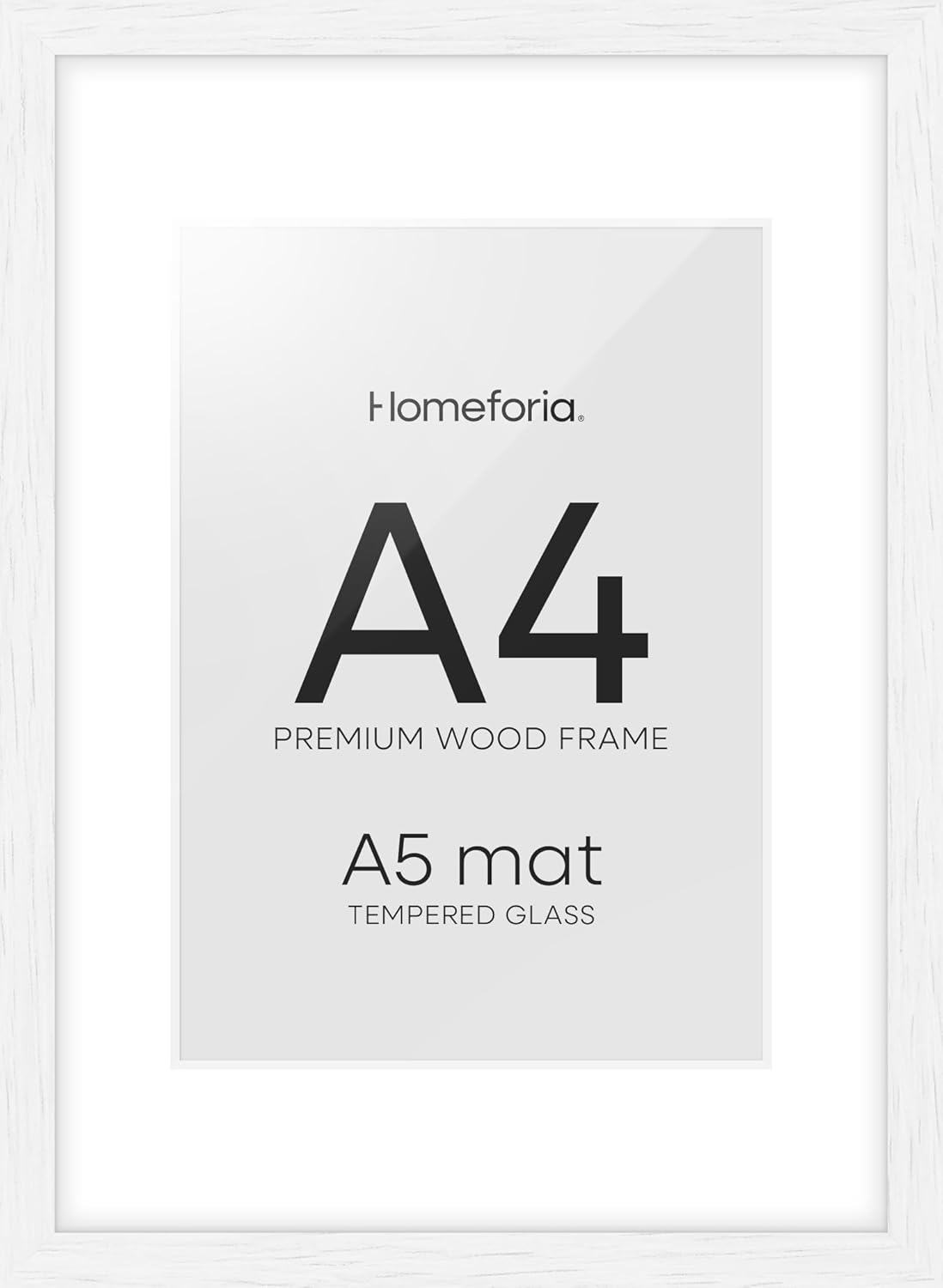 Homeforia A4 Picture Frame White Wood, High-End Oak 8.3 x 11.7 White Poster Frames Matted to 5.8 by