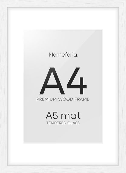 Homeforia A4 Picture Frame White Wood, High-End Oak 8.3 x 11.7 White Poster Frames Matted to 5.8 by