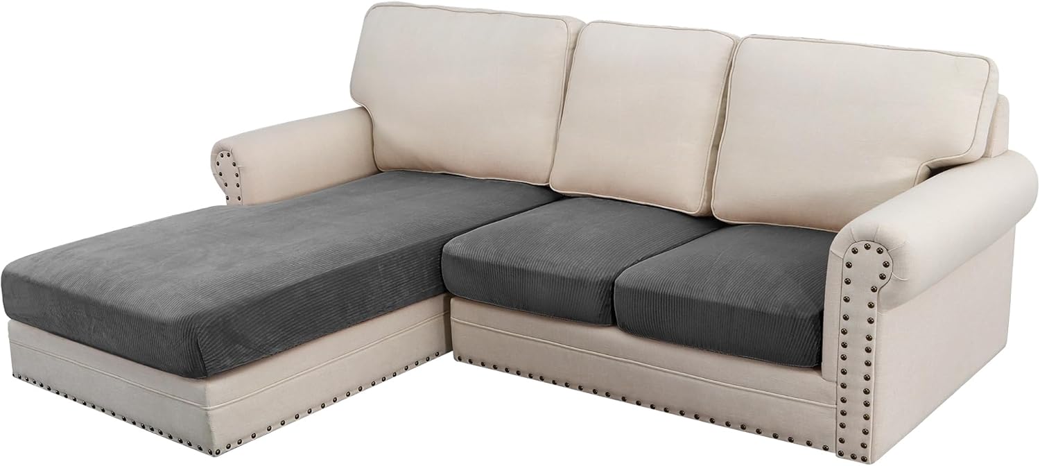 H.VERSAILTEX Velvet Stretch Sectional Couch Covers, 3 Pieces, L-Shaped with Separate Cushions - For