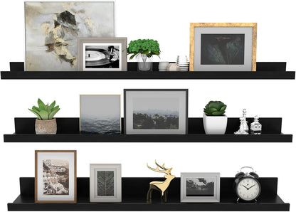 Giftgarden 36 Inch Black Floating Shelves for Wall Woodgrain Picture Ledge Large Photo Shelf for