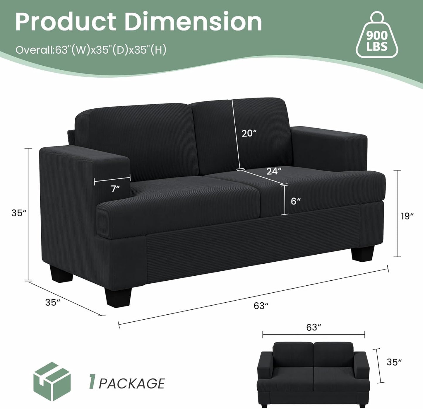 3 Pieces Corduroy Couch Set for Living Room, 8 Seats Cloud Sofa, Deep Seat Floor Couch for Bedroom