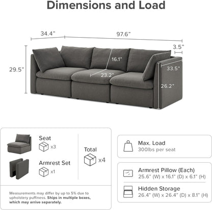 mopio Oversized Modular Sectional Sofa with Fully Removable Covers and Storage, Convertible U