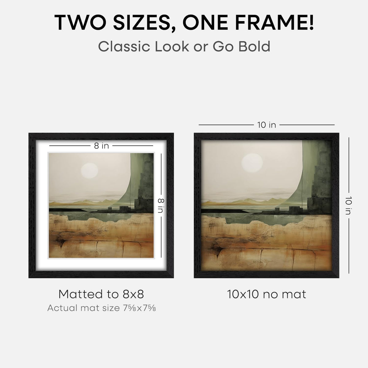 Homeforia 10x10 Picture Frame Black Wood, High-End Oak 10 x 10 Square Frames with Mat 8 by 8 Photo
