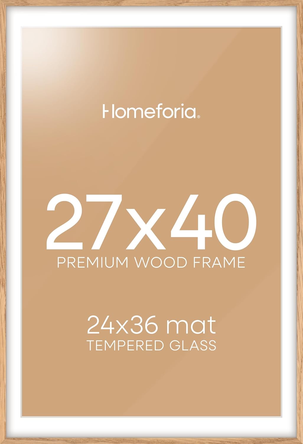 Homeforia Wood Poster Frame 27x40, High End Natural Oak 27 x 40 Large Picture Frame with Mat 24 by