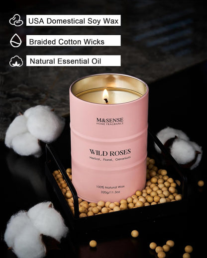 M&SENSE Wild Rose Natural Scented Candle, 70 Hours Long Lasting Soy Candles 11.3oz, Stress Relief