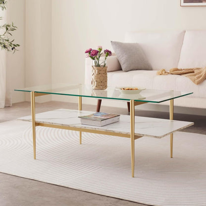 Rectangle Coffee Table for Living Room, Mid-Century Modern Design, L41 x W21 x H17, 2-Tier