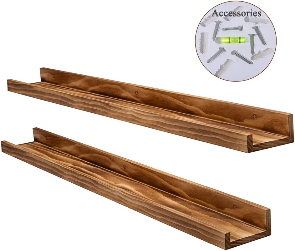 AZSKY Rustic Wood Floating Shelves for Nursery Books Long Wall Bookshelf Photo Picture Ledge Shelf