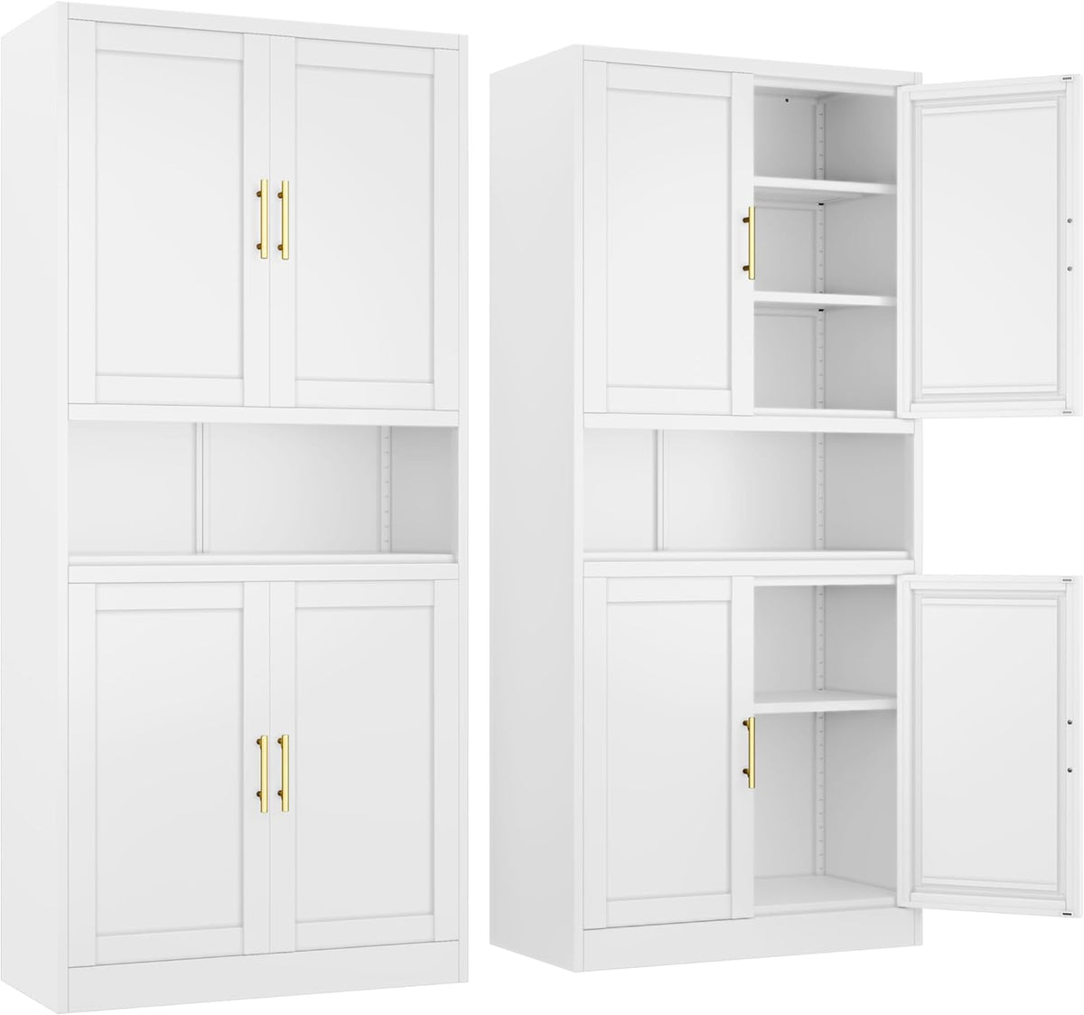 Tall Pantry Cabinet 67" H Metal Cabinet with 4 Doors, Bathroom Cabinets, 3 Adjustable Shelves for