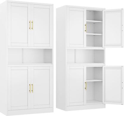 Tall Pantry Cabinet 67" H Metal Cabinet with 4 Doors, Bathroom Cabinets, 3 Adjustable Shelves for