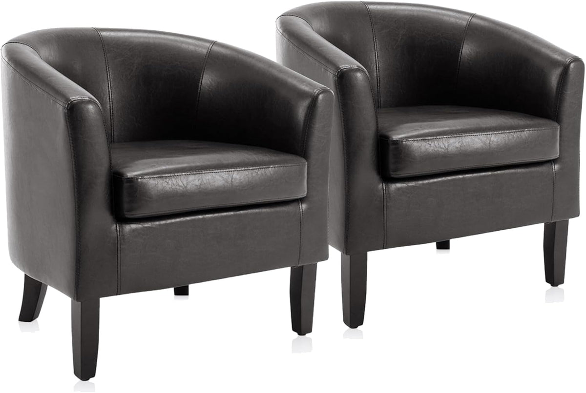 BELLEZE Accent Barrel Chair Set of 2, Linen Round Chair Club Tub Sofa Corner Chair with Flared Legs