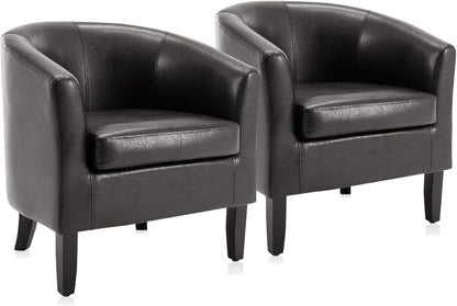 BELLEZE Accent Barrel Chair Set of 2, Linen Round Chair Club Tub Sofa Corner Chair with Flared Legs