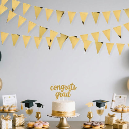 40Ft Gold Party Decoration Triangle Flag Banner Double Sided Metallic Paper Pennant Bunting Garland