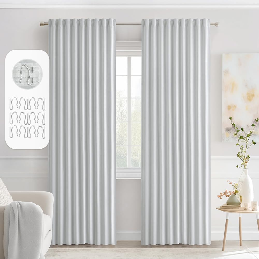 MIULEE Back Tab Light Blocking Curtains 90 Inch Long 2 Panels Set for Living Room Bedroom, Greyish