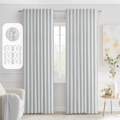 MIULEE Back Tab Light Blocking Curtains 90 Inch Long 2 Panels Set for Living Room Bedroom, Greyish