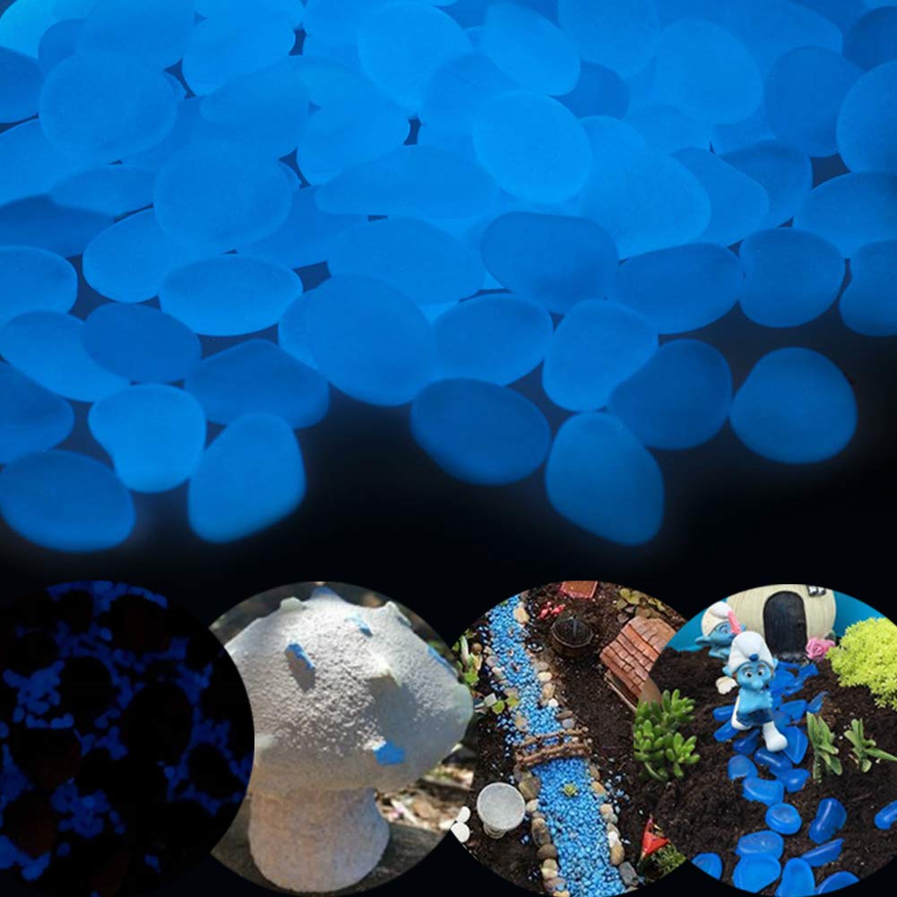 GLOCARNIVAL Glow Pebbles, 480 pcs Blue Glowing Rocks for Outdoor Decor, Garden Lawn Yard, Aquarium
