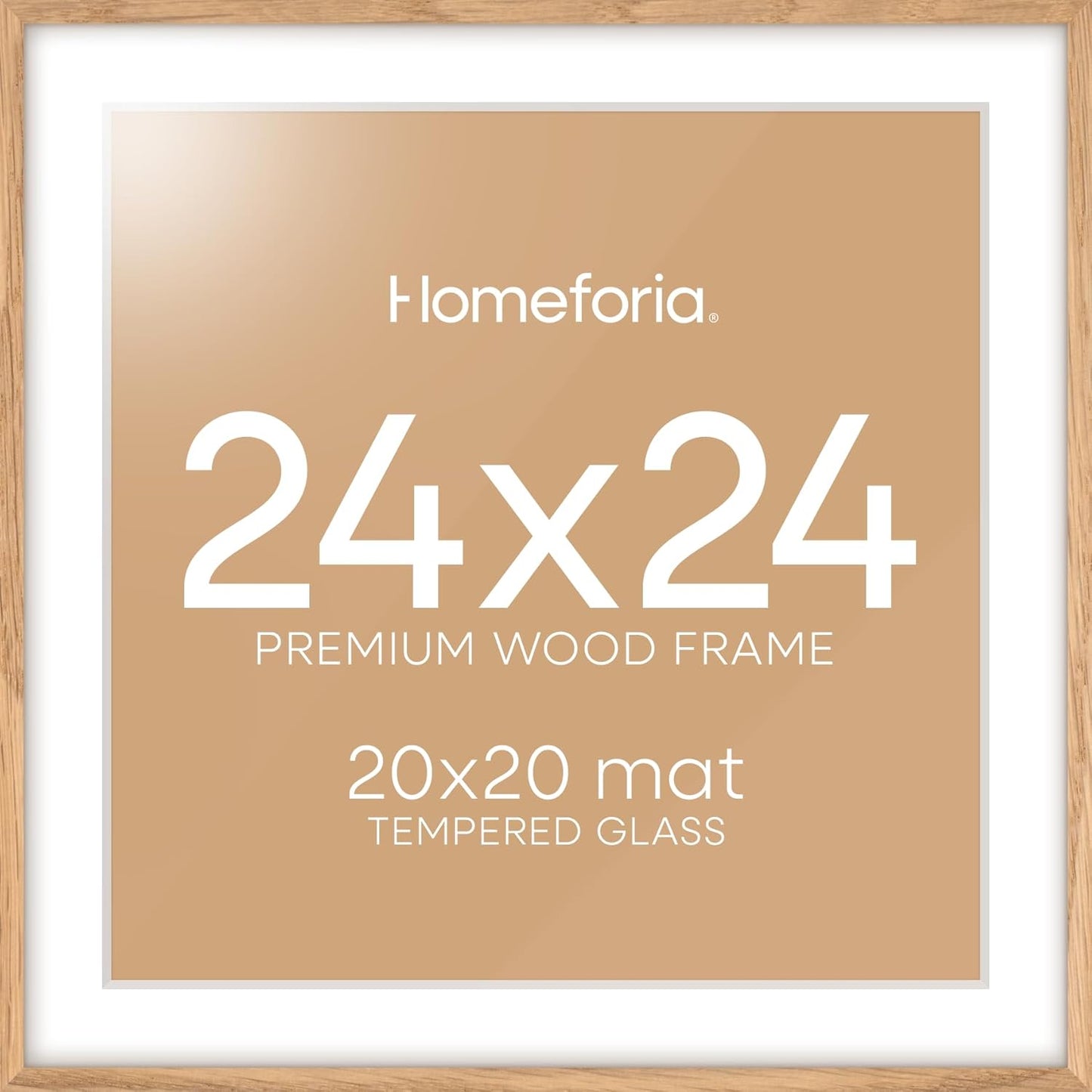 Homeforia 24x24 Wood Picture Frame, High End Natural Oak 24 x 24 Square Light Wooden Poster Frame