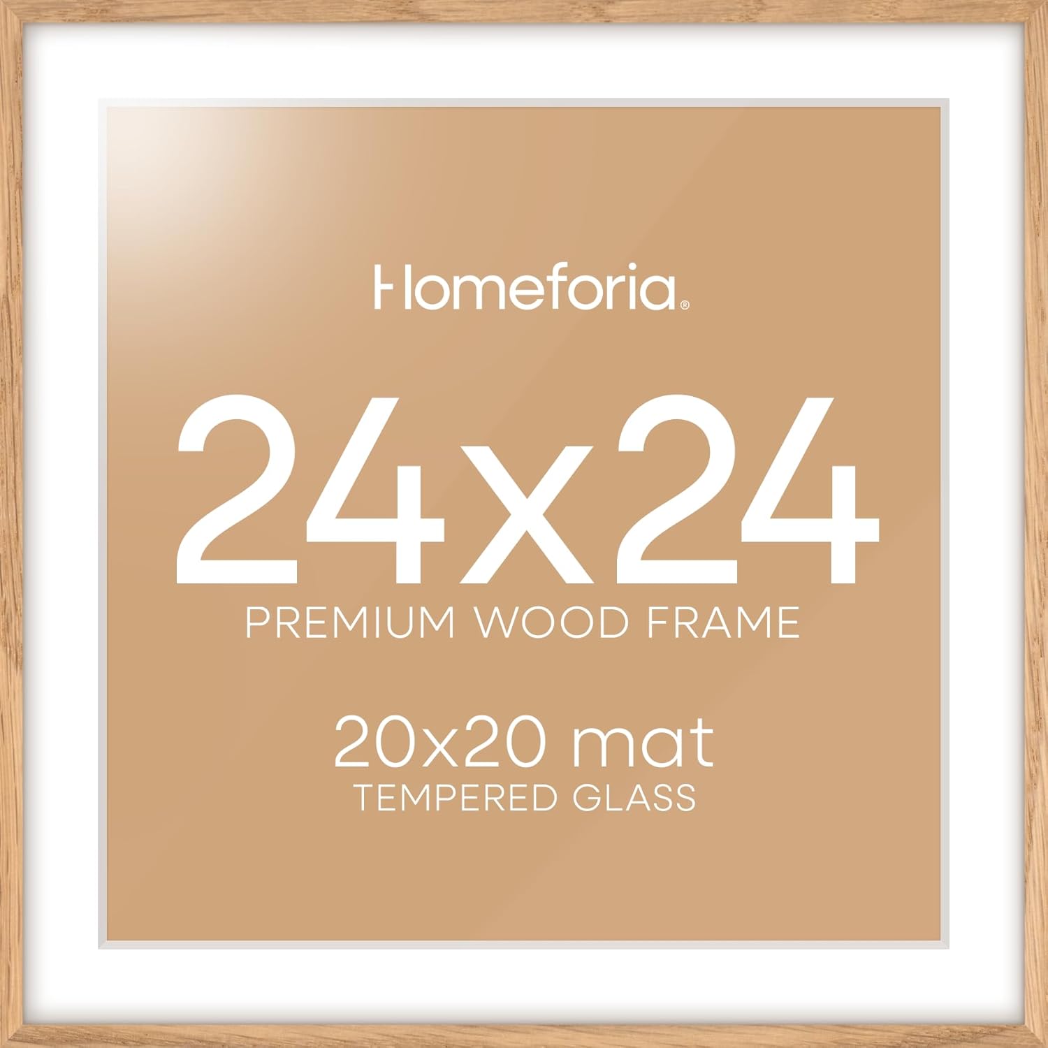 Homeforia 24x24 Wood Picture Frame, High End Natural Oak 24 x 24 Square Light Wooden Poster Frame