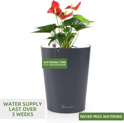 Dexceder 6x7 Self Watering Planter Indoor Outdoor, Matte Table Flower Plant Pot with Water Level
