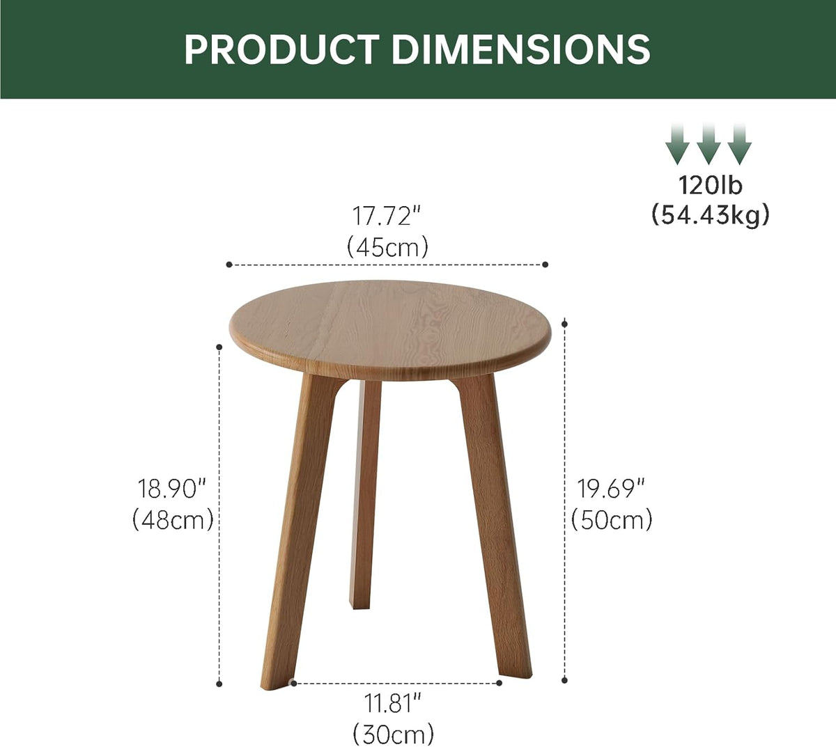 100% Solid Oak Round Side Table, Small Bedside Table for Small Spaces, Living Room End Table with
