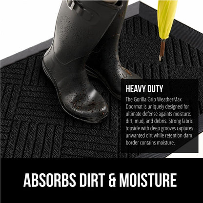 GORILLA GRIP 100% Waterproof All-Season WeatherMax Doormat US Designed Natural Rubber, Stain and