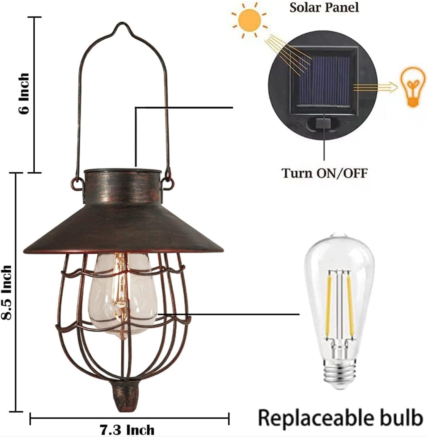 YAKii 2 Pack Solar Lantern Hanging Waterproof Outdoor Metal Solar Lamp with Warm White Light