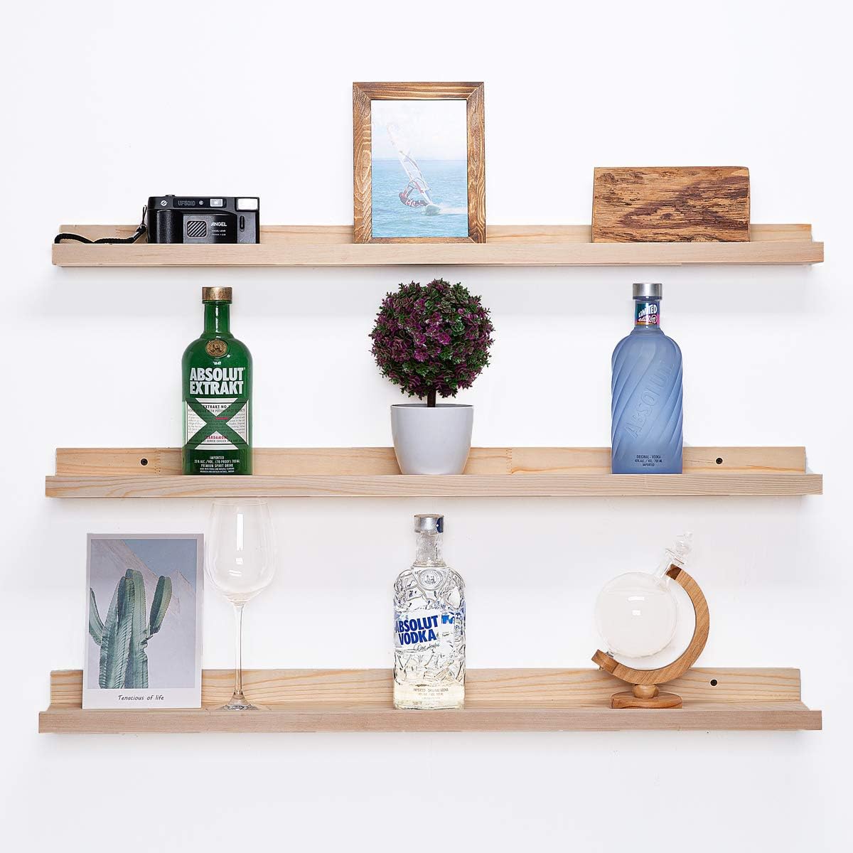 AZSKY 48 Inch Large Wood Floating Shelves for Wall Set of 3, Rustic Natural Picture Ledge Shelf