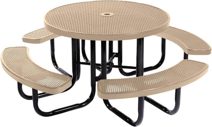 Coated Outdoor Furniture Heavy-Duty Portable Outdoor Picnic Table with Umbrella Hole, Punched Steel