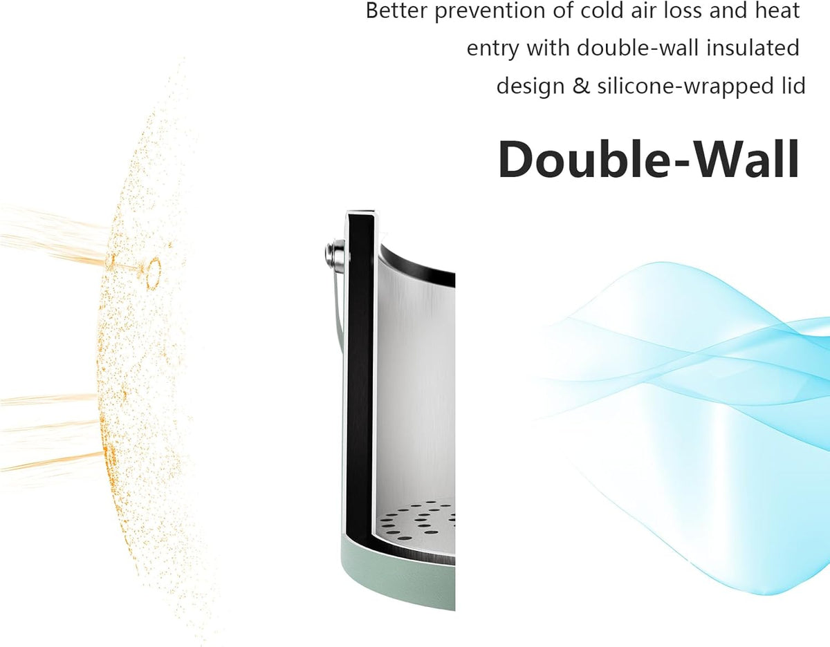 3L Ice Bucket with Silicone Lid, Scoop, Tongs & Strainer, Stainless Steel Double Wall Insulated Ice