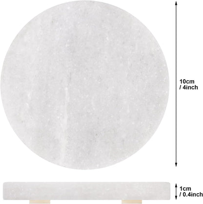 White Marble Coasters with Bling Particles, Set of 4 - Natural Marble Stone Drink Coaster with