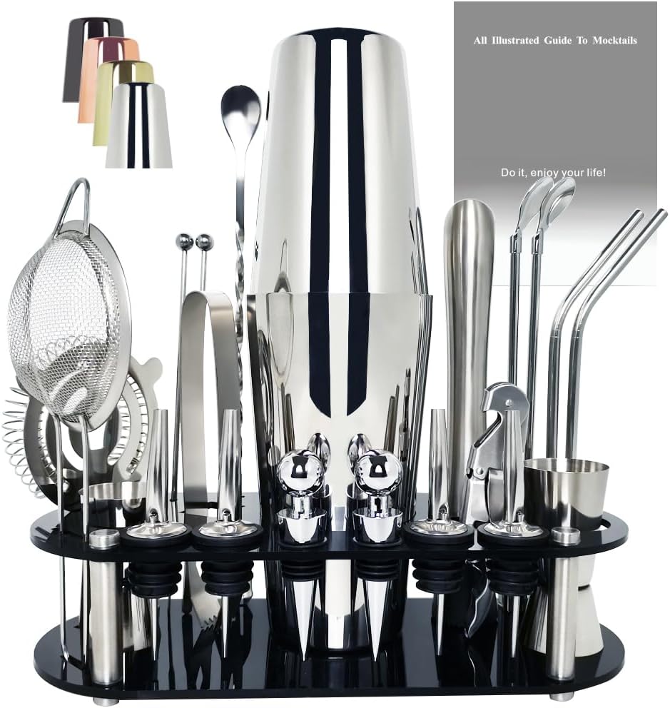 22-Piece Cocktail Shaker Set, 25/20oz Bartender Kit, Bartending Stainless Steel Bar Tools Sets for