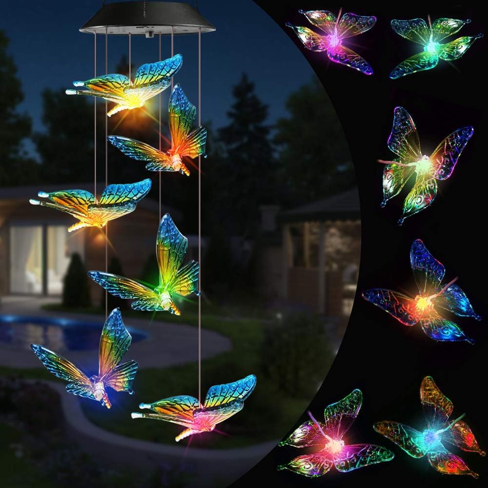 Toodour Solar Wind Chime, Color Changing Wind Chimes Butterfly, LED Decorative Mobile, Gifts for