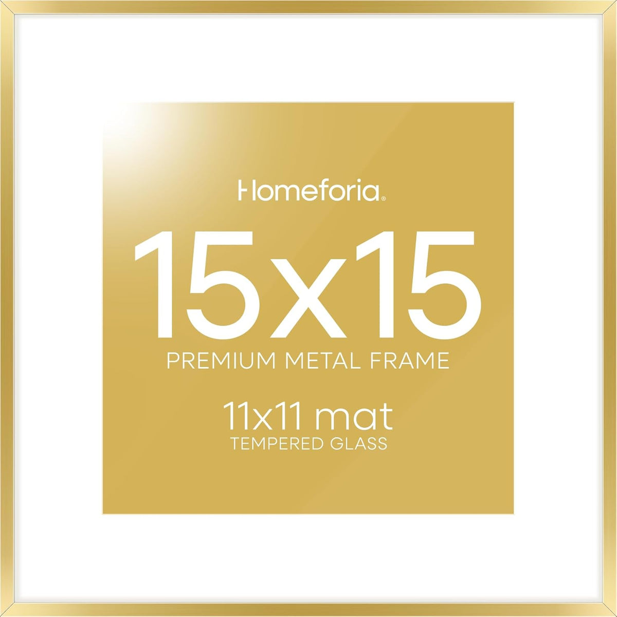Homeforia 15x15 Picture Frame Gold, High End Metal 15 x 15 Square Poster Frame with Mat 11 x 11