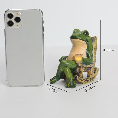 Miniature Frog Garden Statue Solar Light Outdoor Decor Frog Figurine for Outdoor Indoor Home Lawn