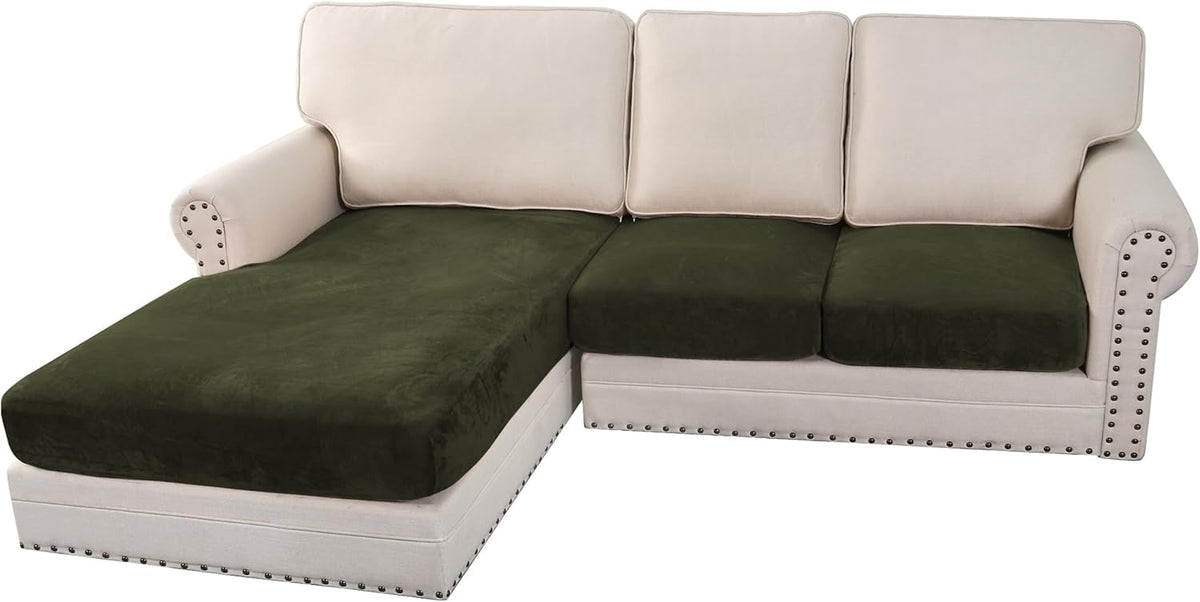 H.VERSAILTEX Velvet Stretch Sectional Couch Covers 3 Pieces Sofa Seat Cushion Covers L Shape