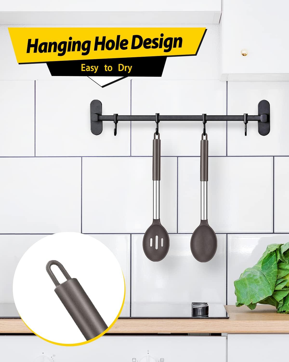 Pack of 2 Large Silicone Cooking Spoons,Non Stick Solid Basting Spoon,Heat-Resistant Kitchen