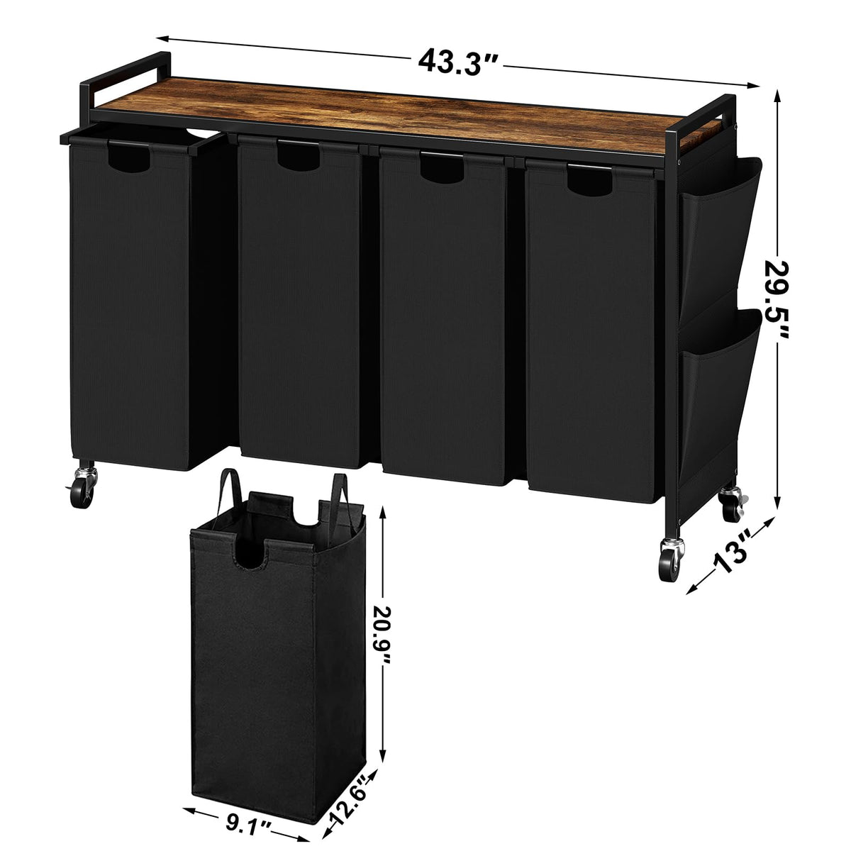 WOWLIVE 4-Compartment Laundry Hamper with Lid,Rolling Laundry Basket Organizer with Wheels