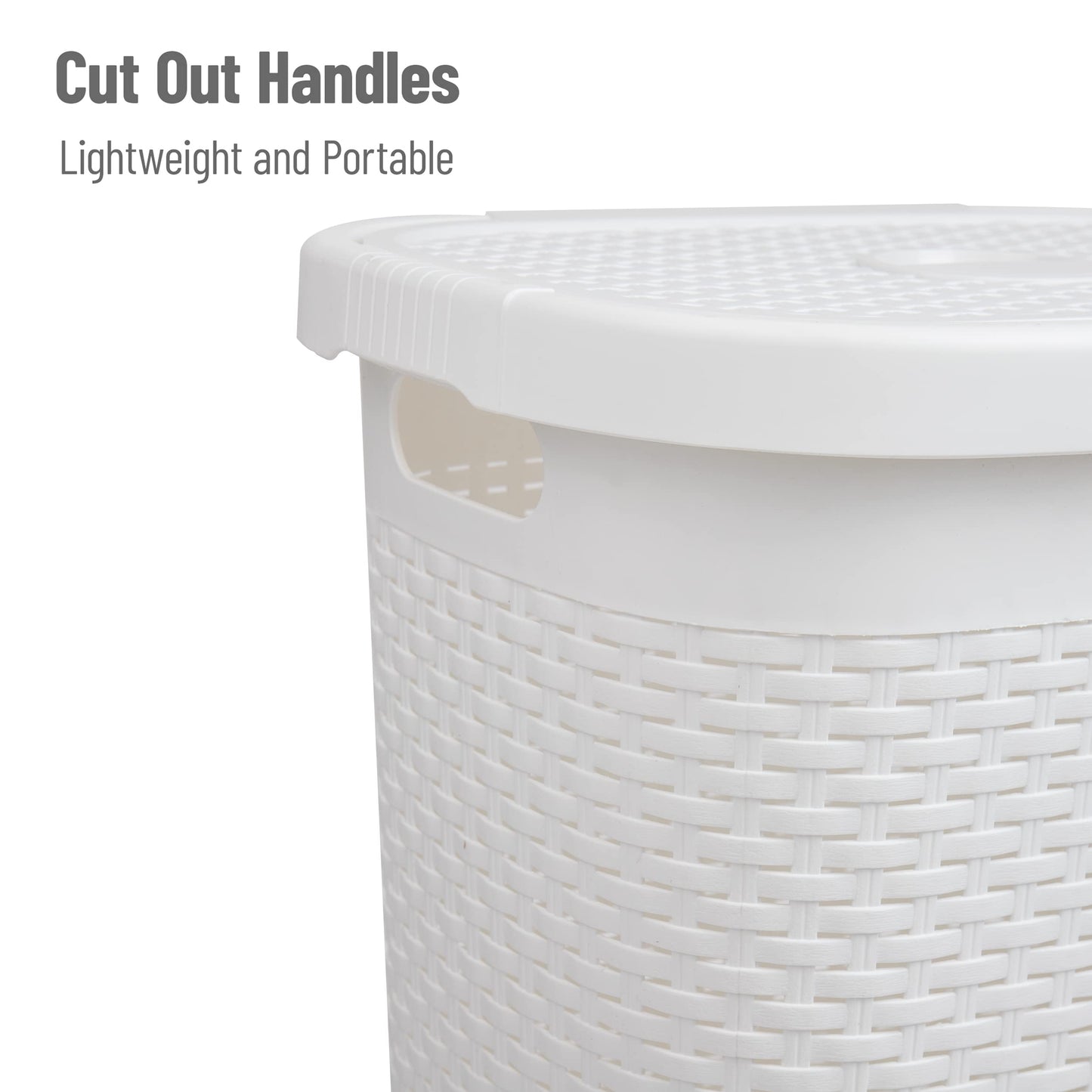 Mind Reader Slim Laundry Hamper with Lid, 50L Clothes Basket, Premium Wicker Design, Plastic, White