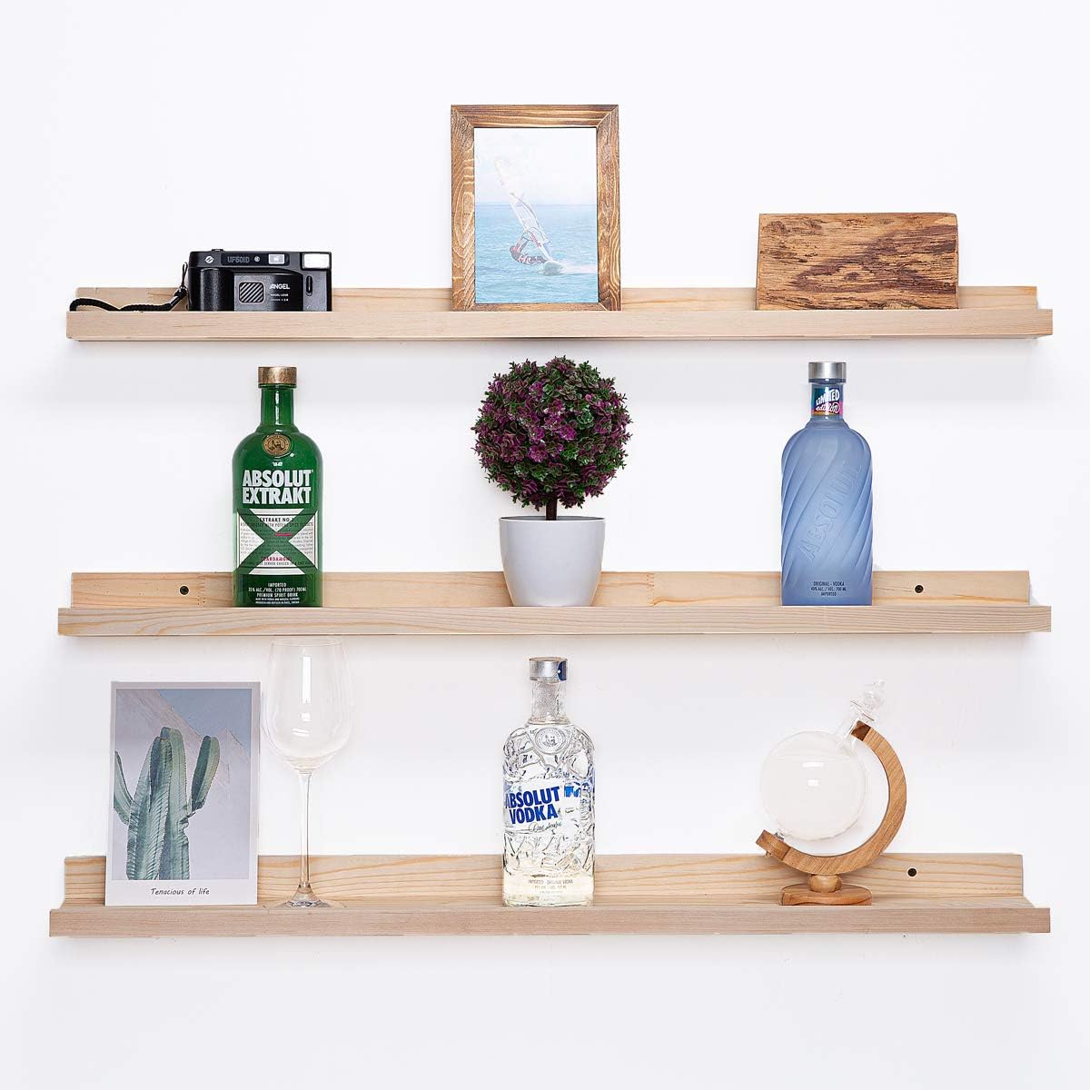 AZSKY 36 Inch Picture Ledge Shelf Solid Wood Large Floating Shelves Wall Mounted Rustic Natural