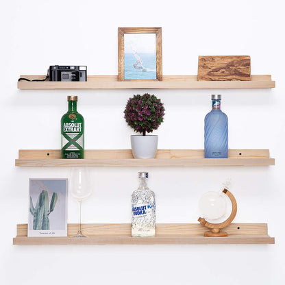 AZSKY 36 Inch Picture Ledge Shelf Solid Wood Large Floating Shelves Wall Mounted Rustic Natural