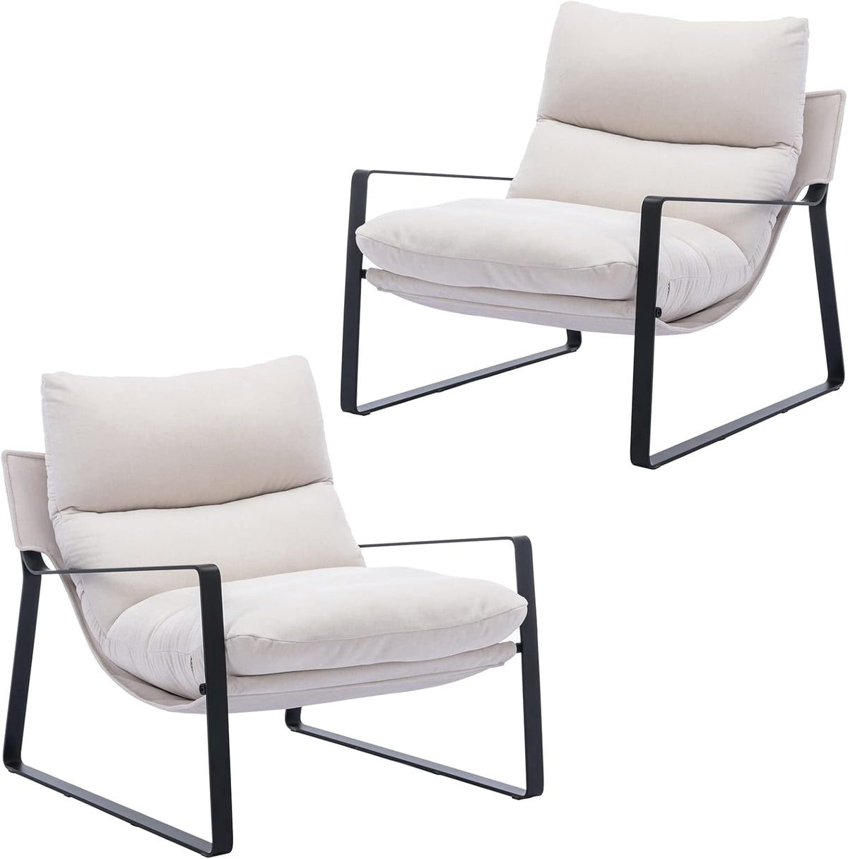 DUOMAY Mid-Century Accent Chair Armchair Set of 2, Comfy Linen Fabric Leisure Chair Lazy Chair with