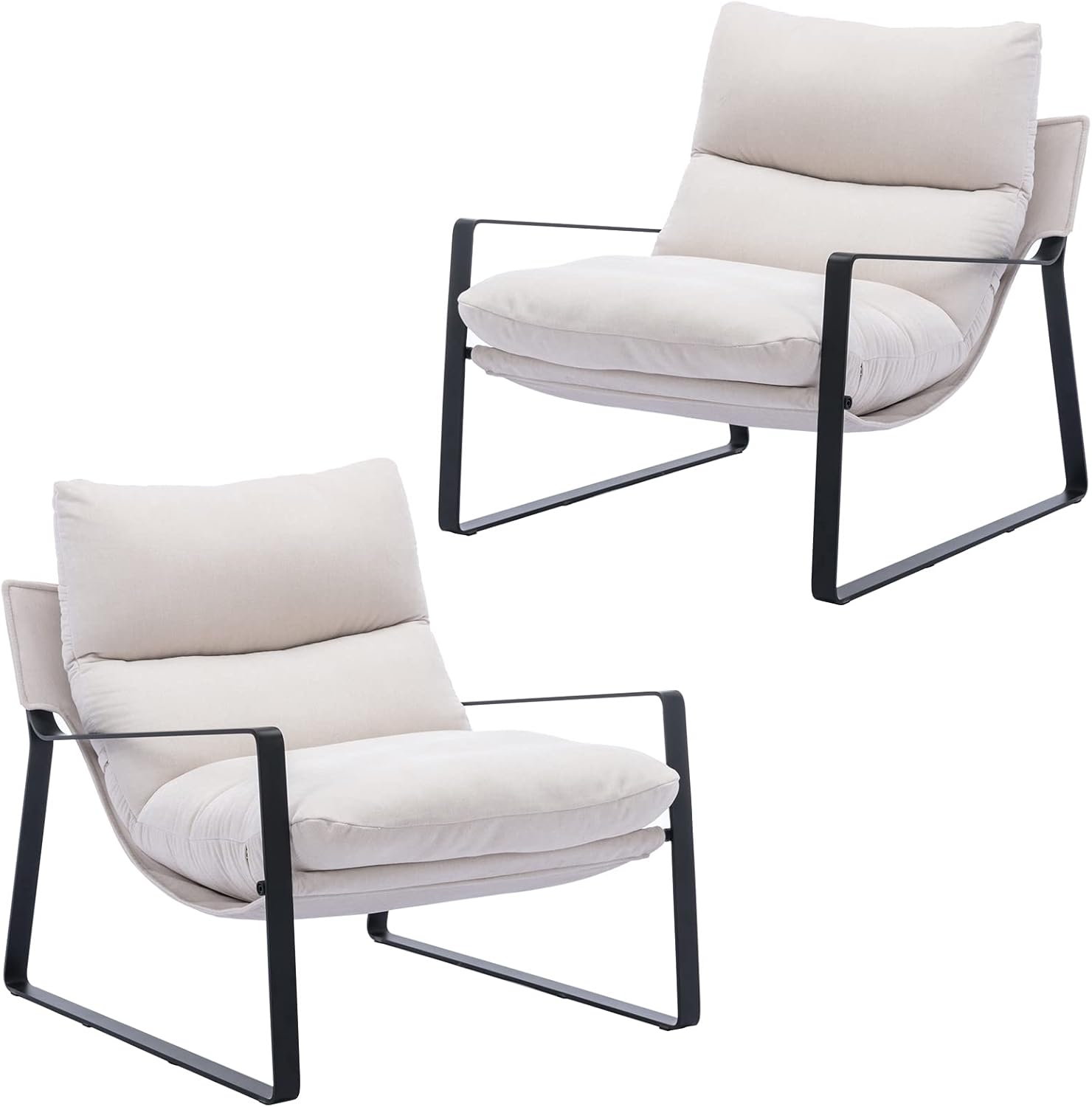DUOMAY Mid-Century Accent Chair Armchair Set of 2, Comfy Linen Fabric Leisure Chair Lazy Chair with