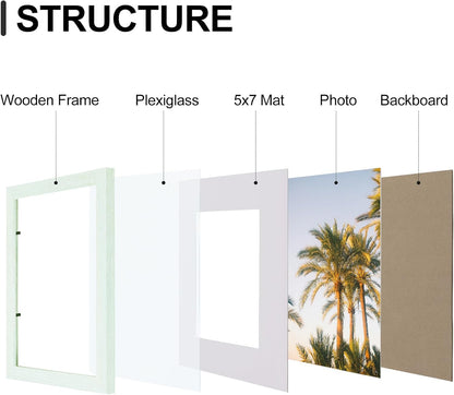 Vittanly 8x10 Picture Frames Set of 9, Shatter Resistant Plexiglass, Display 5x7 Pictures with Mat