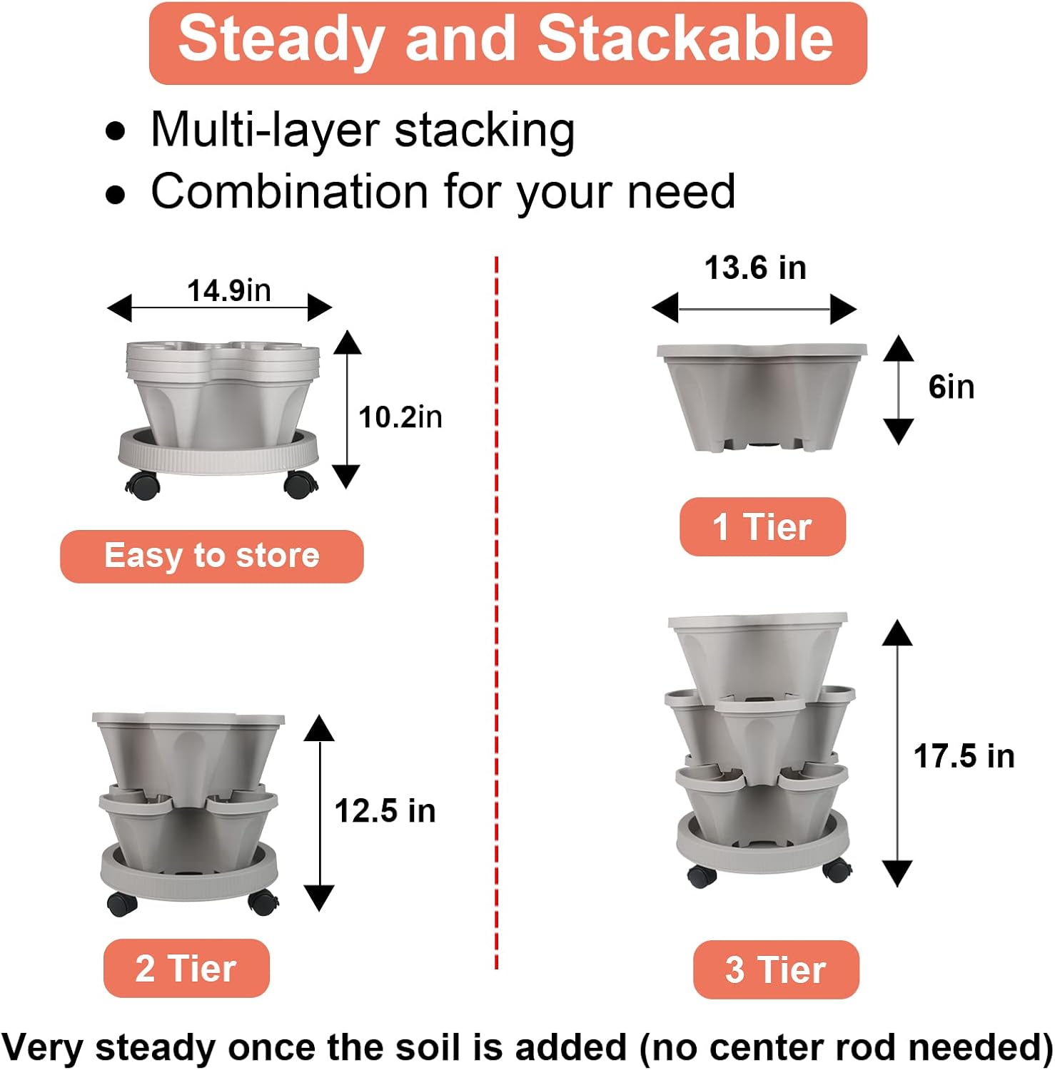 Vertical Planter 3 Tier Stackable Planters Garden Planters Strawberry Herb Flower and Vegetable