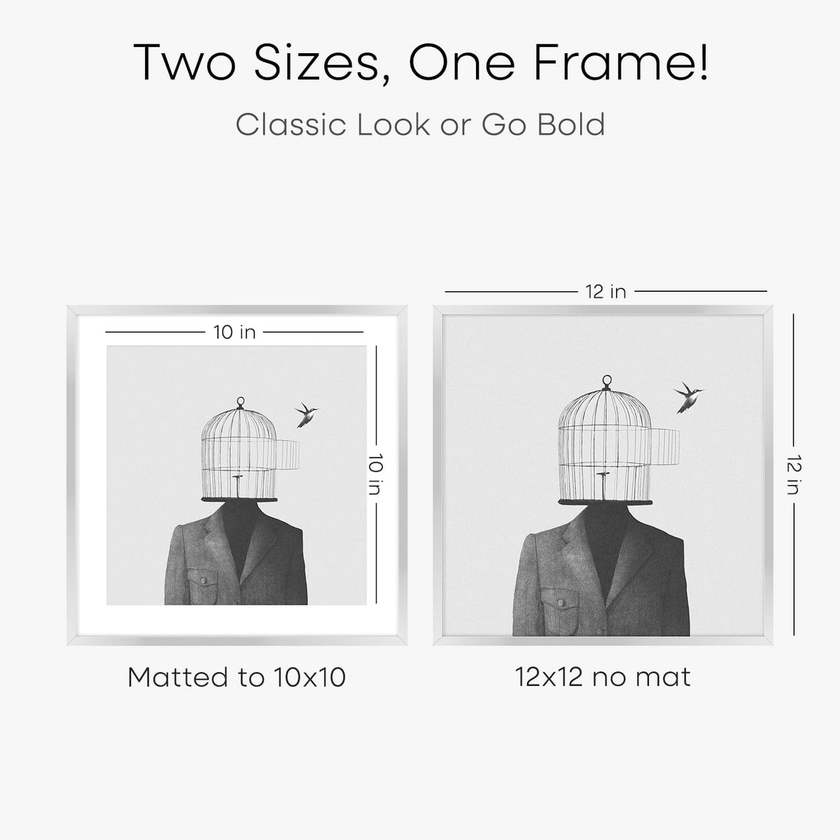 Homeforia 12x12 Silver Frame, High End Metal 12 x 12 Square Picture Frame with Mat 10 x 10 Photo