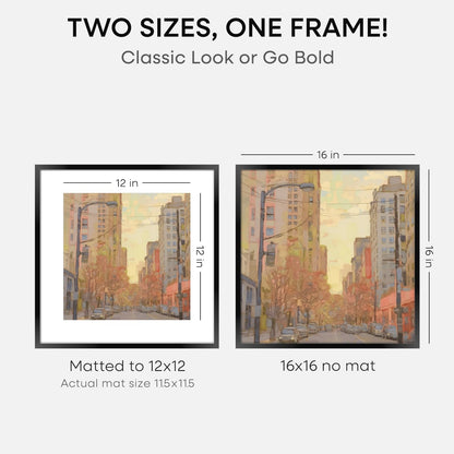 Homeforia 16x16 Picture Frame Black, High End Metal 16x16 Square Poster Frame Matted to 12x12