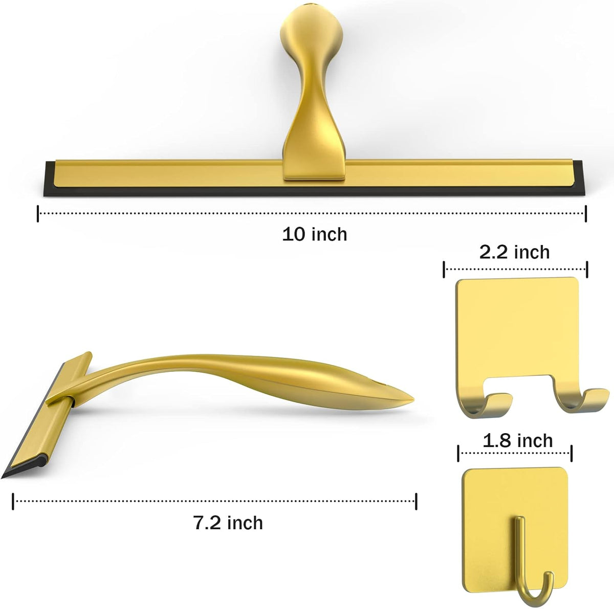All-Purpose Stainless Steel Shower Squeegee for Shower Doors with 2 Adhesive Hooks, Bathroom