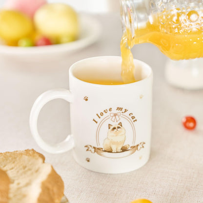 12Oz Cute Ragdoll Cat White Ceramic Mug, Mug for Daily Coffee and Tea, Lead-free Microwave and