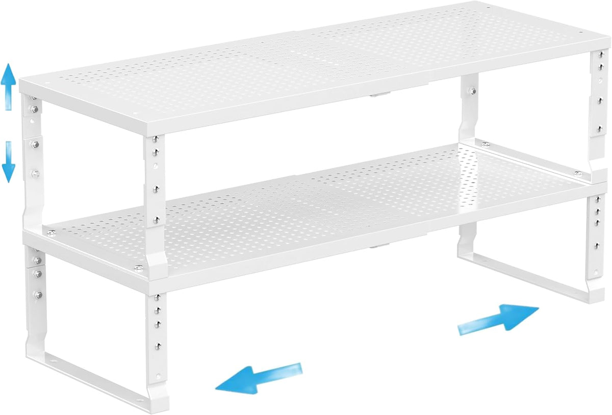 Expandable Spice Rack Kitchen Cabinet Shelf Organizer, Stackable Storage Shelves Racks, Adjustable