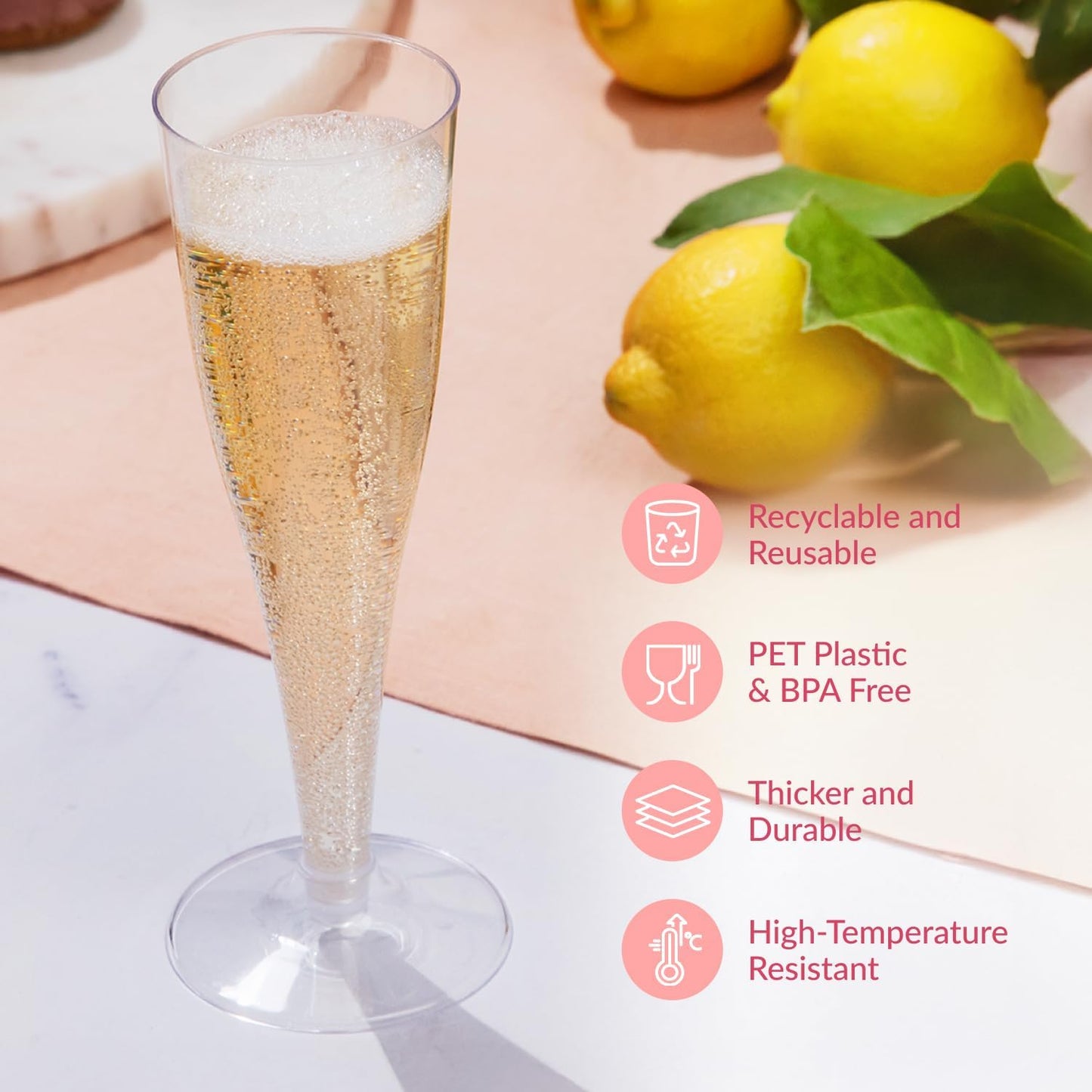 Prestee Set of 200 Plastic Champagne Flutes - Clear Champagne Glasses for Parties, Weddings, Events