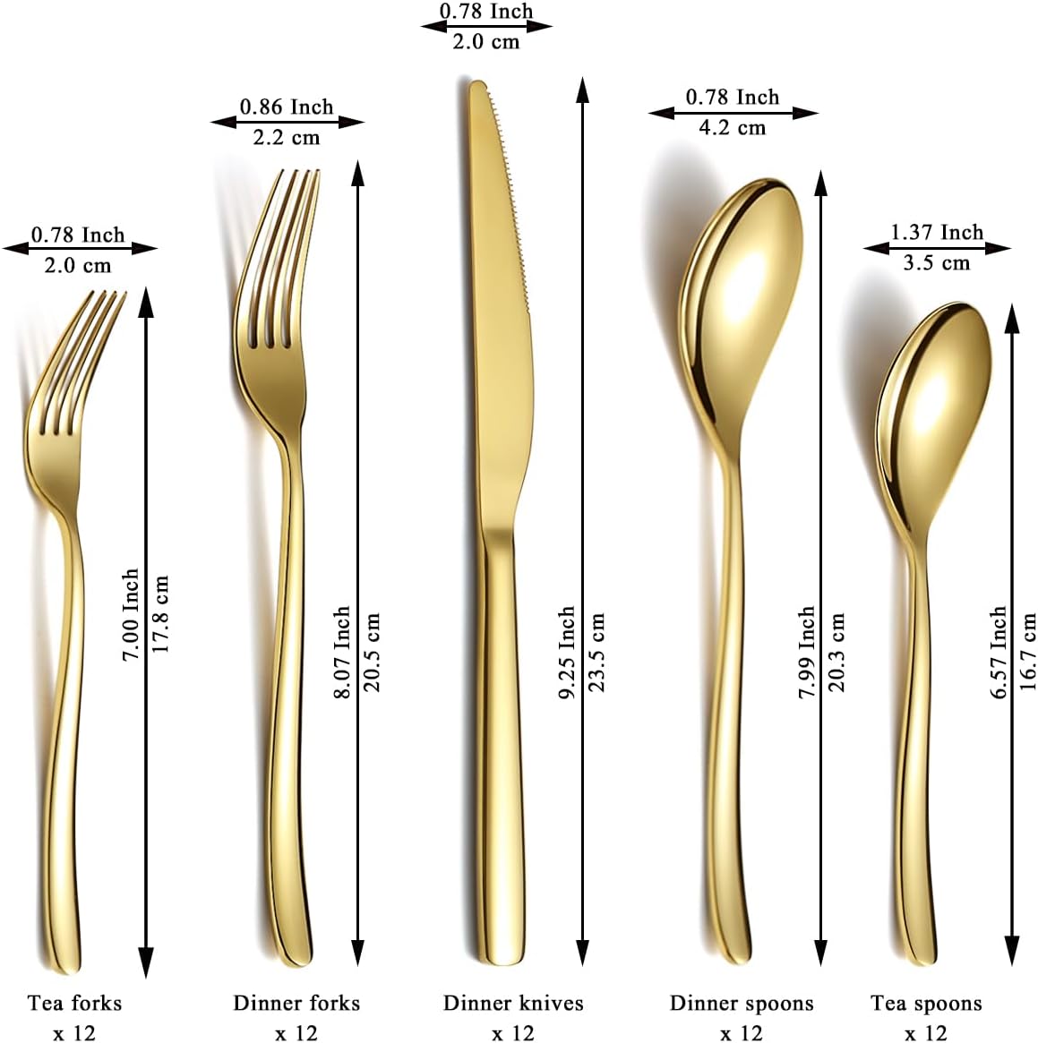 Berglander Gold Silverware Set 60pcs Service for 12, Golden Titanium Plating Stainless Steel